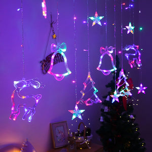 LED Star Deer Tree Bell 220V 110V Christmas Garland Fairy Curtain String Lights for Home New Year  Wedding Party Decoration