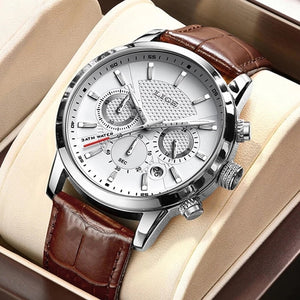 Eaiser     New Mens Watches Top Brand Leather Chronograph Waterproof Sport Automatic Date Quartz Watch For Men Relogio Masculino