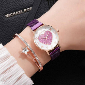Women Bracelet Quartz Watches For Women Pink Heart Pattern Magnetic Watch Ladies Sports Dress Wrist Watch Clock Relogio Feminino