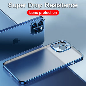 Luxury Plating Square Frame Silicone Transparent Case on For iPhone 11 12 13 Pro Max Mini X XR 7 8 Plus SE  Clear Back Cover