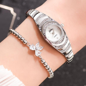 Eaiser 2pcs/set Fashion Women Watch Delicate Rhinestone Silver Watch Bracelet For Women Luxury Ladies Wrist Watch Relogio Feminino