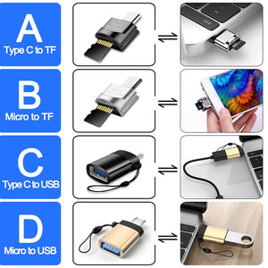 Type C To Micro-SD TF Adapter OTG Smart Memory Card Reader For Samsung Huawei Micro USB To Micro-SD Adapter For Xiaomi Macbook