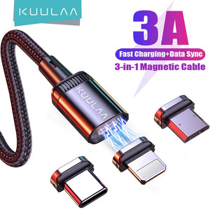 KUULAA LED Magnetic USB Cable 3A Fast Charging Type C Cable Magnet Charger Micro USB Cable Mobile Phone for iPhone 13 12 11 Cord