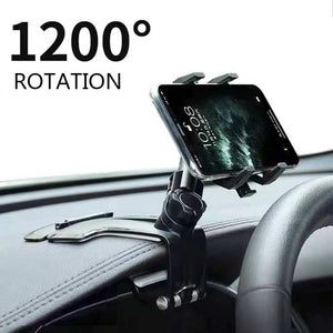 1200 Degree Universal Dashboard Car Phone Clip Rear View Mirror Sunshade Baffle Car Phone Holder Mobile Phone Mount Stand GPS