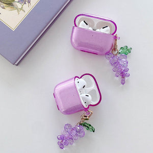 Cute Transparent Glitter Earphone Case For Apple Airpods 1 2 Pro 3 Pink Grape Key Ring KeyChain Silicone Soft Clear Cover Fundas