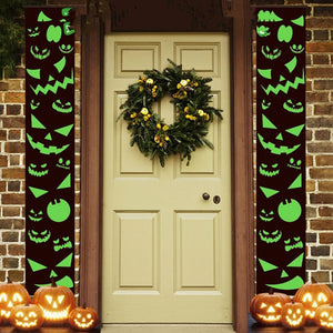 Eaiser 2Pcs Glow In The Dark Banner Flag Halloween Porch Door Decor Horror Halloween Party Decoration For Home  Halloween Ornaments
