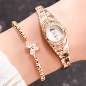 Eaiser 2pcs/set Fashion Women Watch Delicate Rhinestone Silver Watch Bracelet For Women Luxury Ladies Wrist Watch Relogio Feminino