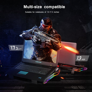Gaming Laptop Cooler LED RGB Light Adjustable Notebook Stand Cooling Fan Built-in Twin Turbo 3000 RPM For 13 15.6 inch Laptop