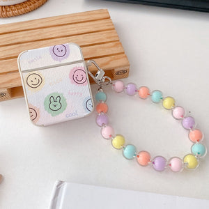 Earphone Cover Case For Apple AirPods 2 Pro 3 Case Cute Smiley Rabbit Soft Leather Headset Charging Box Colorful Beads Keychain