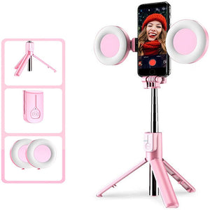 Selfie Stick LED Ring light Extendable live Tripod Stand 3 in 1 With Monopod Phone Mount for iPhone X 8 Android smartphone