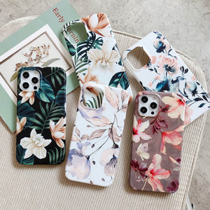Matte Floral Case For iPhone 12 mini 13 11 Pro Max XR XS Max X 7 8 Plus Soft TPU Tropical Leaf Flowers Girl Phone Cases Cover