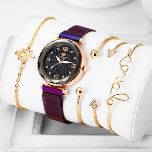 5pcs Luxury Brand Ladies Watches Women Watches Starry Sky Watch Quartz Diamond Wristwatches Montre Femme Relogio Feminino