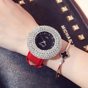 Luxury Brand Crystal Women Watch Fashion Big Dial Leather Ladies Wrist Watch Woman Casual Quartz Clock Bayan Kol Saati New #3TWF