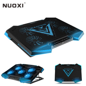 NUOXI Laptop Cooler 5 LED Fans Aluminium Cooling Notebook Pad Silent Dual USB Speed Control Base Cooler Pad For 15.6 17 Laptops