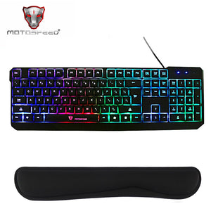 Motospeed K70 104 Keys LED Waterproof Backlit Gaming Keyboard Ergonomic Wired USB Powered for Gamer Desktop Laptop + Rest Pad