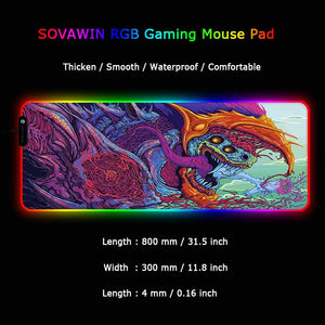 Sovawin Gaming Mouse Pad RGB Backlight Mat 900x400 Gamer XXL Computer Mousepad CS GO Hyper Beast Non-Slip Rubber Desk Mat For PC