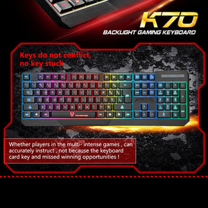 Motospeed K70 104 Keys LED Waterproof Backlit Gaming Keyboard Ergonomic Wired USB Powered for Gamer Desktop Laptop + Rest Pad