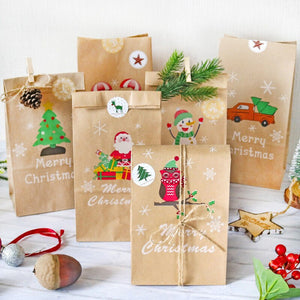 Eaiser 12Pcs Christmas Gift Bags Merry Christmas Retro Kraft Paper Bag Baking Candy Packaging Bags Xmas Navidad New Year Party Decor