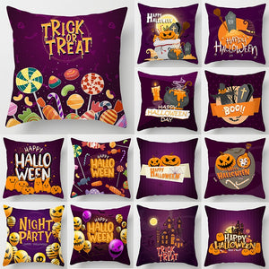 Eaiser 45*45Cm Halloween Purple Pumpkin Pillowcase Peach Skin Velvet Single Print Trick Or Treat Happy Halloween Party Decor For Home