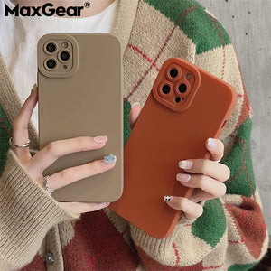 Earth Tones Color Soft Silicone Phone Case For iPhone 13 12 11 Pro Max 7 8 Plus SE  X XR XS Max Camera Lens Protection Cover