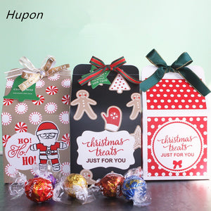 Eaiser 5Pcs Christmas Paper Gift Bag Candy Boxes With Ribbons Merry Christmas Packaging Gifts Boxes Christmas Party Decor Supplies