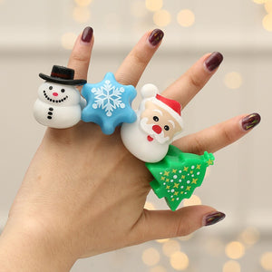 Eaiser Christmas Gift Merry Christms Party Finger Lights Santa Claus Snowflake Xmas Tree Snowman Ring Children Finger Toys Natol Gift