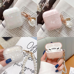 Luxury Pearl Shell Case For Apple Airpods 2 3 Bracelet KeyChain Soft Cases for AirPods Pro Bluetooth Earphone Box Accessories