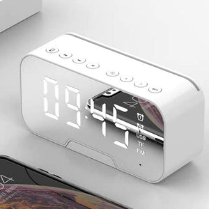 Mirror Wireless Speaker Bluetooth5.0 Dual Alarm Clock With Phone Holder Hands-free Calling FM Radio Soundbox With Mic