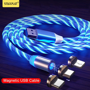3 In1 Magnetic Current Luminous Lighting Charging Mobile Phone Cable cle usb c cable for Samsung LED Micro USB Type C for Iphone