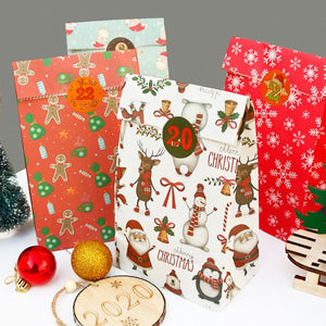 Eaiser 24 Days Christmas Advent Calendar Bags Set Paper Christmas Gift Bag With Stickers DIY Candy Storage Pouches Navidad Decoration