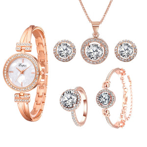 Lvpai Luxury Watch For Women 6pcs Set Bracelet Necklace Earrings Rings Elegant Ladies Watches Magnetic Female Clock Reloj Mujer
