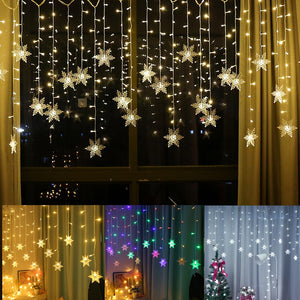 LED Snowflakes Garland Curtain String Fairy Lights Hanging Ornaments Christmas Decorations for Home Noel Navidad New Year