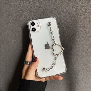BACK TO COLLEGE   Fashion Metal Love Heart Chain Strap Case For Huawei Honor 8X 9X 10 20 Lite 20S 10i 20i 30 V30 50 Pro Bracelet Soft Phone Cover