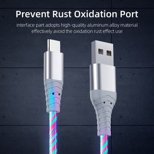 Glowing LED Cable 3A Fast Charging Cable Micro USB Type C High Speed Data Transfer Cable  Flowing Streamer Light LED USB C Cord