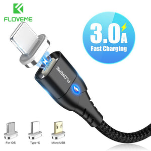 FLOVEME Magnetic Cable Micro USB Type C For iPhone 13 12 Lighting Cable 3A Fast Charging Wire Type-C Magnet Charger Phone Cable