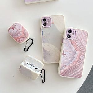 Earphone Case For AirPods Pro 2 3 Soft Pink Marble Protective Cover For Apple AirPods 1 2 Bluetooth Headset Box Bag with Hook