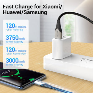 Vention Micro USB Cable 3A  Nylon Fast Charger USB Type C Data Cable for Samsung Xiaomi LG Android Micro USB Mobile Phone Cables