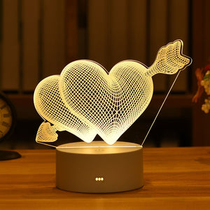 Heart Love Acrylic 3D Night Light DIY Kids Bedroom Night Lamp Nightlight for Valentine's Day Gifts Wedding Christmas Decoration
