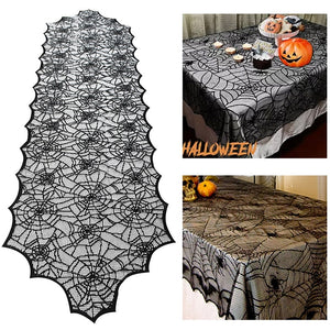 Eaiser Halloween Decoration Lace Spider Web Skeleton Skull Tablecloth Black Fireplace Mantel Scarf Event Party Decoration Supplies