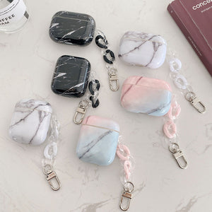 For Apple AirPods 2 Marble Texture Earphone Cases For AirPods Pro 3 Soft Silicon Shockproof Cover Shell with Keychain Case coque
