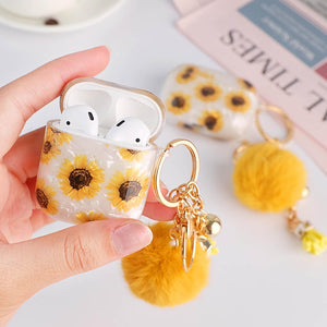 Sunflower Shell Pattern with Hairball Keychain Case for AirPods Pro 2 3 AirPod Case Soft Earphone Charging Box Accessories Funda