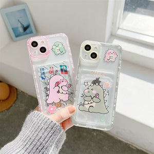BACK TO COLLEGE     Wallet Card Slot Holder Phone Case For iPhone 14 13 12 11 Pro Max X XS XR 7 8 Plus SE Cute Cartoon Dinosaur Soft Cover