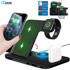 Eaiser 15W Qi Fast Wireless Charger Stand For iPhone 11 12 X 8 Apple Watch 4 in 1 Foldable Charging Dock Station for Airpods Pro iWatch