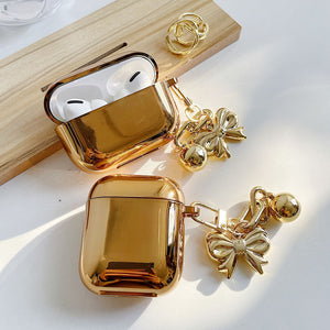 Plating Gold Case with Bow knot Keyring for AirPods 2 Pro Cover Shockproof Bluetooth Earphone Cases for Apple AirPod 1/2/3 funda
