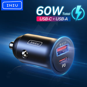 INIU 60W USB Car Charger 5A Type C PD QC Fast Charging Phone Adapter For iPhone 13 12 11 Pro Max 8 Xiaomi Samsung S21 S20 S10 S9
