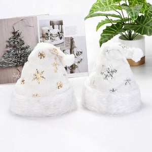 Eaiser White Plush Christmas Hat Gold Silver Beads Snowflake Embroidery Adult Christmas Hat Merry Christmas Decor Gifts Happy New Year