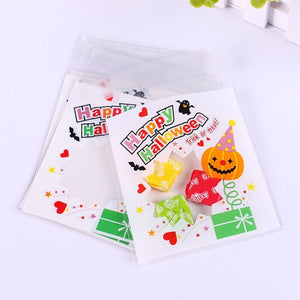 Eaiser 100Pcs Plastic Bags Halloween Candy Gift Cookie Bags Self-Adhesive Biscuits Baking Packaging Bag Halloween Party Decor Supplies