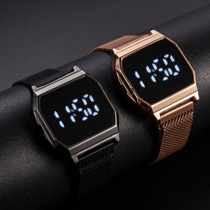Men's Wristwatch Fashion Casual LED Digital Display Watch Male Gold Stainless Steel Band Waterproof Luxury Watches Herrenuhr