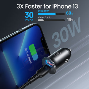 INIU 60W USB Car Charger 5A Type C PD QC Fast Charging Phone Adapter For iPhone 13 12 11 Pro Max 8 Xiaomi Samsung S21 S20 S10 S9