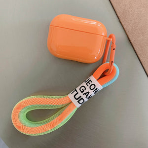 Eaiser For Airpods 2 Pro 1 3 Earphone Case Fluorescence Orange Green Rope Keyring Cases Cute Soft Silicone Solid Color Headphone Cover